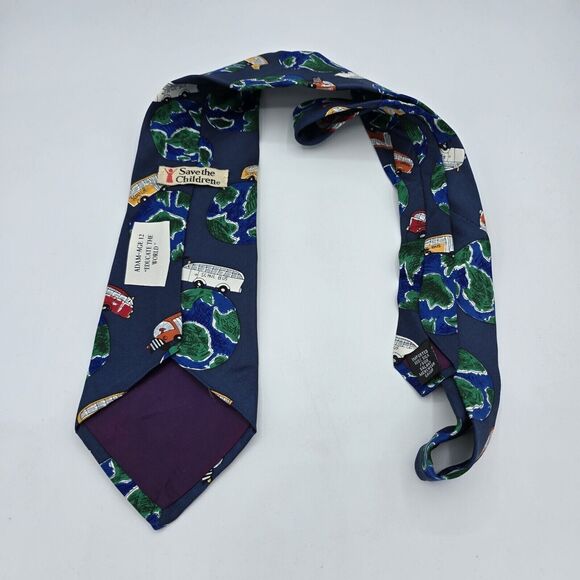 Mens Necktie Save the Children School Bus Tie, 100% Silk, Size 55.5 By 4 In Blue - Picture 3 of 6